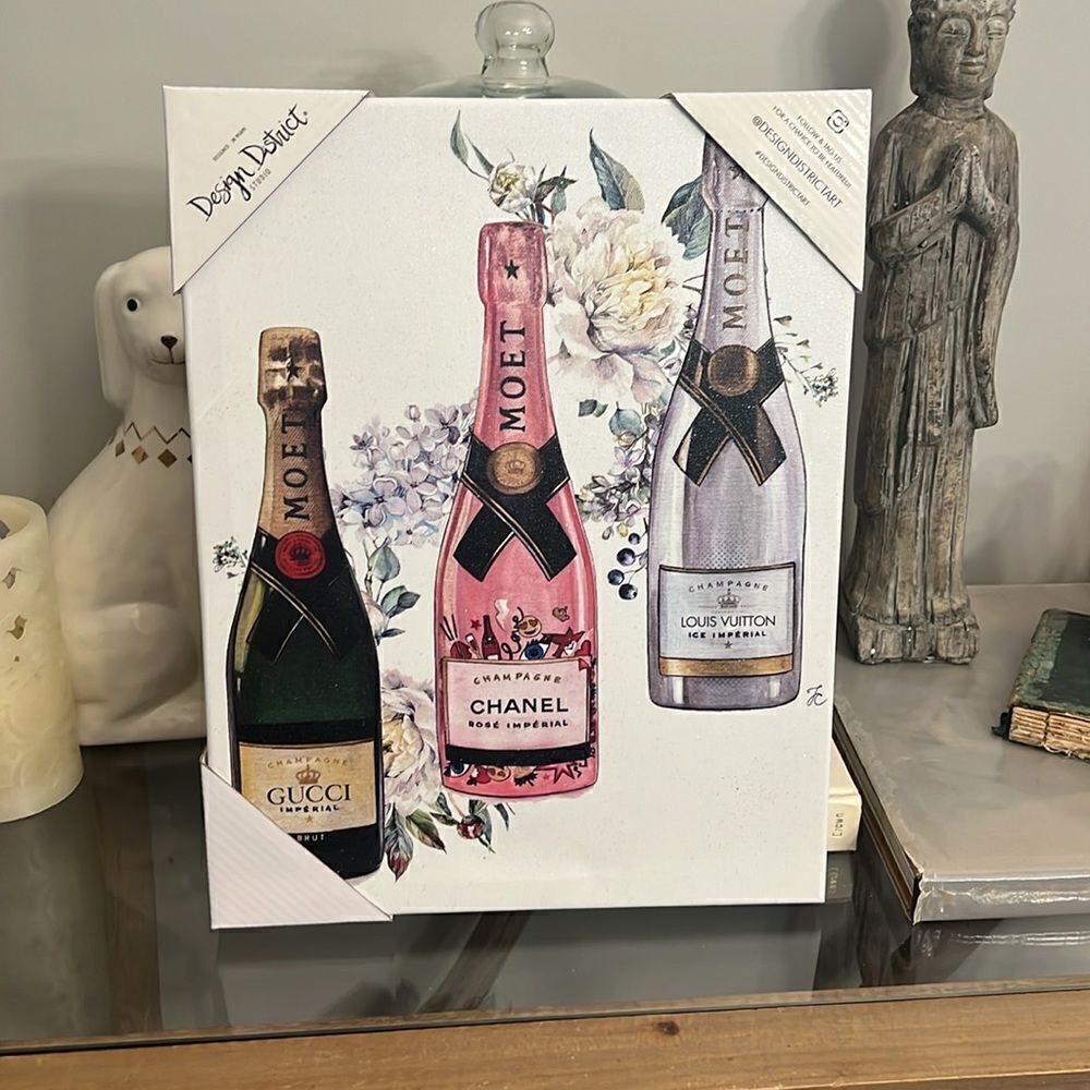 NWT Design District Canvas 11 x 14. Gucci, Chanel, LV Champagne Bottle 🍾 Art.
